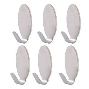 Stainless Steel Oval Shaped Home Bathroom Self Adhesive Wall Hooks Hanger 6pcs